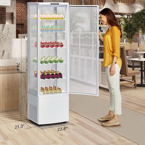 9.8 Cu.ft Commercial Refrigerator Display Case, Pastry Display Fridge with 4-Sided Double-Layered Glass & LED Lighting, Ventilated Cooling Bakery Display Refrigerator with Casters in Saudi Arabia