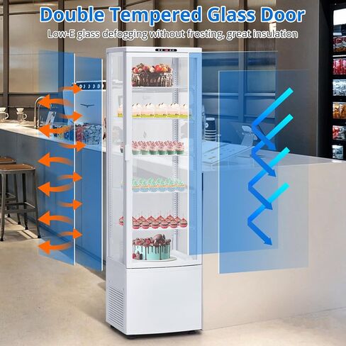 9.8 Cu.ft Commercial Refrigerator Display Case, Pastry Display Fridge with 4-Sided Double-Layered Glass & LED Lighting, Ventilated Cooling Bakery Display Refrigerator with Casters in Saudi Arabia