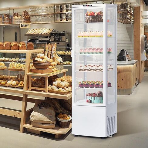9.8 Cu.ft Commercial Refrigerator Display Case, Pastry Display Fridge with 4-Sided Double-Layered Glass & LED Lighting, Ventilated Cooling Bakery Display Refrigerator with Casters in Saudi Arabia