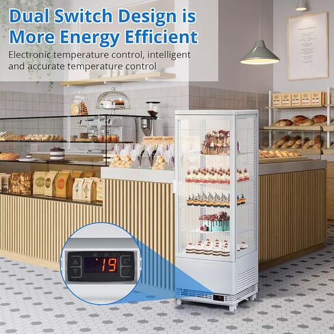 Commercial Countertop Pastry Display Refrigerator, 4.2 Cu.Ft Glass Door Cake Fridge with Adjustable Shelves, White Dessert Display Case, Auto Defrost for Bakery, Cafe in Saudi Arabia