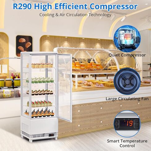 Commercial Countertop Pastry Display Refrigerator, 4.2 Cu.Ft Glass Door Cake Fridge with Adjustable Shelves, White Dessert Display Case, Auto Defrost for Bakery, Cafe in Saudi Arabia