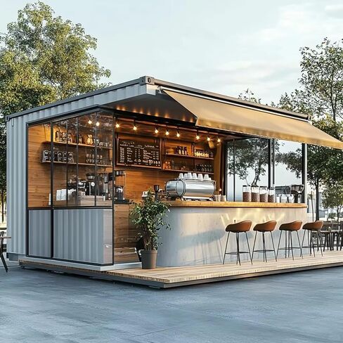 Luxury Prefab Container Coffee Shop Customizable Commercial Mobile Cafe Modular Coffee Booth Shipping Container Bar Industrial Outdoor Kiosk Portable Concession Stand Drive Thru Restaurant Building in Saudi Arabia