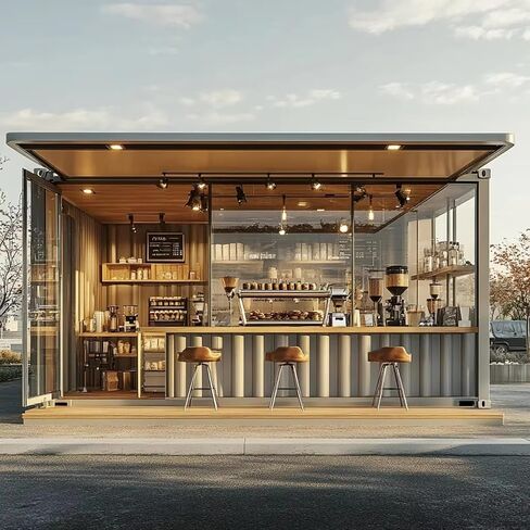 Luxury Prefab Container Coffee Shop Customizable Commercial Mobile Cafe Modular Coffee Booth Shipping Container Bar Industrial Outdoor Kiosk Portable Concession Stand Drive Thru Restaurant Building in Saudi Arabia