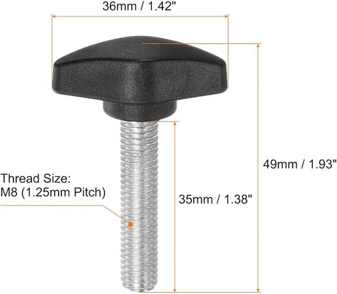 10 قطع من مقابض تي شيرت ومسامير إبهام M8 × 35 مم خيط ذكر قياسي مقابض بلاستيكية على شكل حرف T ومقابض يدوية ومقابض إبهامية، أسود in Saudi Arabia