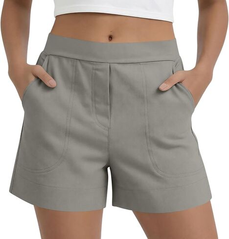 شورت نسائي صيفي بخصر مطاطي كاجوال صيفي خفيف الوزن وواسع الساق شورت للشاطئ لقضاء العطلات مع جيب in Kuwait
