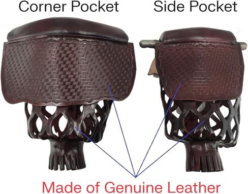 Joy's Billiard Pool Table Pockets, Leather Pool Table Pockets, Billiard Pockets, Made of Real Leather, Mosaic Pattern Shield, Mahogany Color, Set of 6 in Saudi Arabia