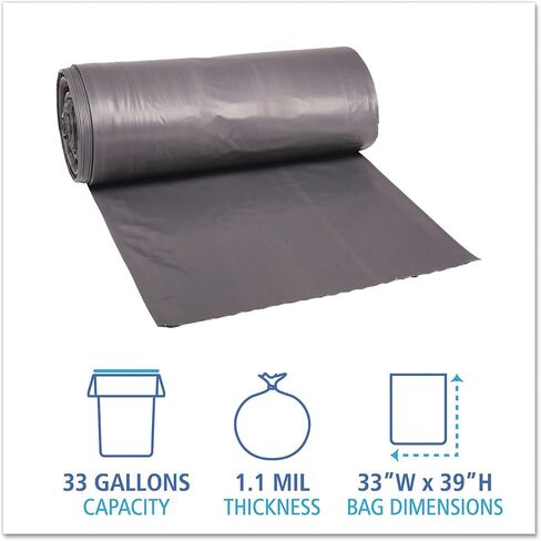 Boardwalk 3339SEH Low-Density Can Liners, 33gal, 1.1mil, 33 x 39, Gray, 25 Bags/Roll, 4 Rolls/CT in Saudi Arabia