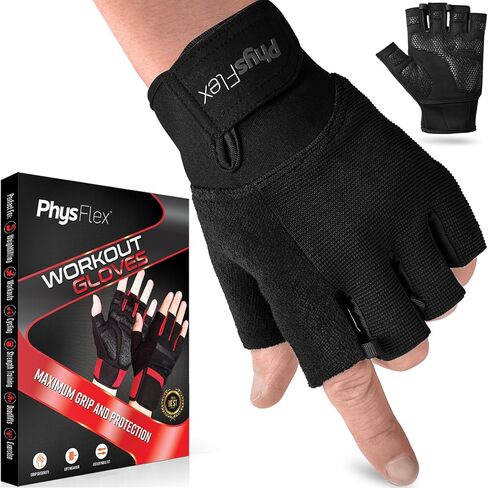 قفازات PhysFlex للتمرين للرجال والنساء - قفازات رفع الأثقال وصالة الألعاب الرياضية مع قبضة معززة ودعم المعصم وحماية راحة اليد - اللياقة البدنية والتدريب والتقاطع وركوب الدراجات والتمرين in Saudi Arabia