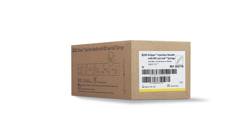 BD Eclipse Needle, 30 G x 1/2 in. with Detachable 1 mL BD Luer-Lok Syringe, #305778, (50 Count) in Saudi Arabia