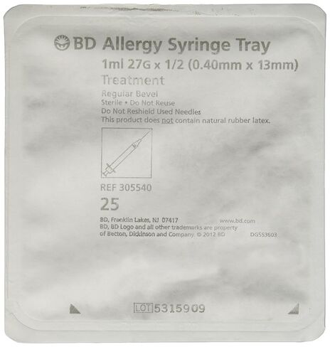 BD Medical Systems 305540 Allergist Tray, Permanently Attached Needle, Regular Bevel, 27 Gauge x ½" Size, 1 mL Capacity in Saudi Arabia