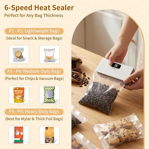 Rechargeable Mini Bag Sealer,6 Adjustable Levels Portable Heat Sealer With Cutter & Magnetic For Food Storage,Sealing Machine For Chip Plastic & Mylar Bags,Kitchen Gadgets for Food Resealer& Freshness in Saudi Arabia