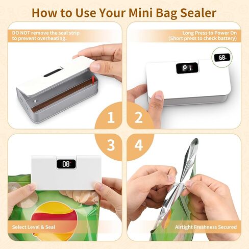 Rechargeable Mini Bag Sealer,6 Adjustable Levels Portable Heat Sealer With Cutter & Magnetic For Food Storage,Sealing Machine For Chip Plastic & Mylar Bags,Kitchen Gadgets for Food Resealer& Freshness in Saudi Arabia