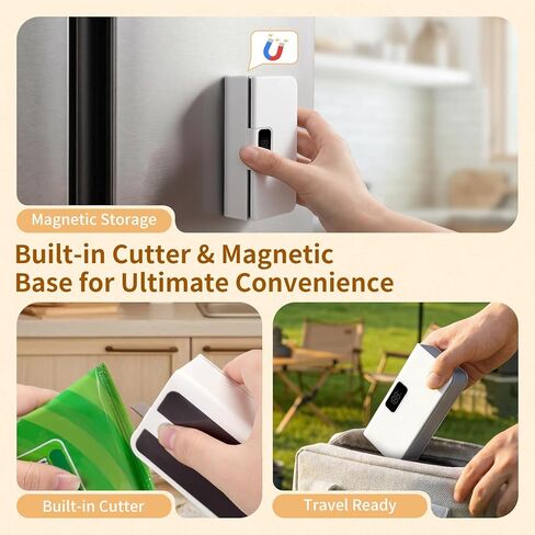 Rechargeable Mini Bag Sealer,6 Adjustable Levels Portable Heat Sealer With Cutter & Magnetic For Food Storage,Sealing Machine For Chip Plastic & Mylar Bags,Kitchen Gadgets for Food Resealer& Freshness in Saudi Arabia