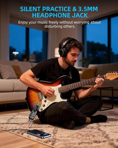 LEKATO PA-2 Guitar Headphone Amp for Electric Guitar, Bass Guitar Headphone Amplifier for Portable Practice, 9 Amp Models, 3 Mod Effects, 3 Space Effects, with Bluetooth Receiver, USB OTG Recording in Saudi Arabia