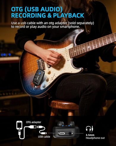 LEKATO PA-2 Guitar Headphone Amp for Electric Guitar, Bass Guitar Headphone Amplifier for Portable Practice, 9 Amp Models, 3 Mod Effects, 3 Space Effects, with Bluetooth Receiver, USB OTG Recording in Saudi Arabia