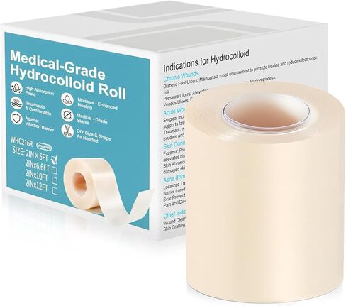 Hydrocolloid Roll for Wound Care - DIY Size & Shape, Extra Large Medical-Grade Hydrocolloid Bandages with Self-Adhesive, Ultra Absorbent, Flexible & Waterproof, First Aid Kit Essential(2in*5ft) in Saudi Arabia