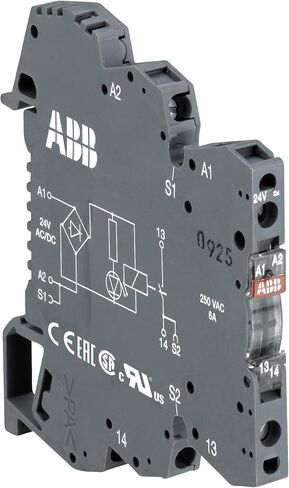 وحدة مرحل الواجهة ABB RB121‑115VUC • جهة اتصال C/O واحدة • ملف تيار متردد/تيار مستمر بجهد 115 فولت • قم بتوصيل المرحل بمؤشر LED • أطراف لولبية • عرض 6 مم • IP20 • مرحل التحكم الصناعي in Saudi Arabia
