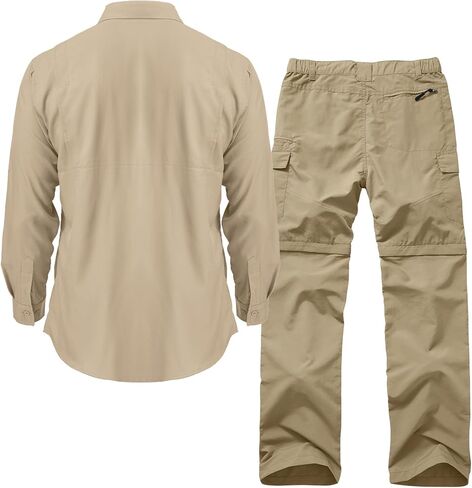 ملابس رجالي من mixtiq مكونة من قطعتين للتنزه سيرًا على الأقدام وقميص سفاري وأكمام طويلة وسراويل للمشي لمسافات طويلة قابلة للتحويل سريعة الجفاف ومسامية وخفيفة الوزن للحماية من الشمس مجموعات صيد السمك والمشي لمسافات طويلة والسفر in Kuwait