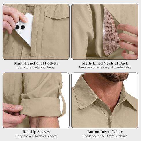 ملابس رجالي من mixtiq مكونة من قطعتين للتنزه سيرًا على الأقدام وقميص سفاري وأكمام طويلة وسراويل للمشي لمسافات طويلة قابلة للتحويل سريعة الجفاف ومسامية وخفيفة الوزن للحماية من الشمس مجموعات صيد السمك والمشي لمسافات طويلة والسفر in Kuwait