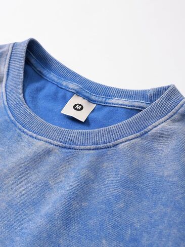 Men's Summer Washed Distressed Vintage Cotton Short-sleeved T-shirt Shorts 2-piece Set Simple Casual Vacation Sports Fitness (Blue + Blue,XX-Large) in Saudi Arabia