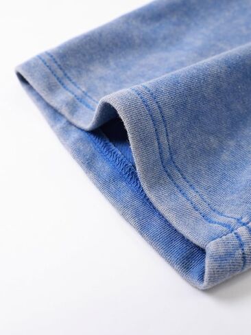 Men's Summer Washed Distressed Vintage Cotton Short-sleeved T-shirt Shorts 2-piece Set Simple Casual Vacation Sports Fitness (Blue + Blue,XX-Large) in Saudi Arabia