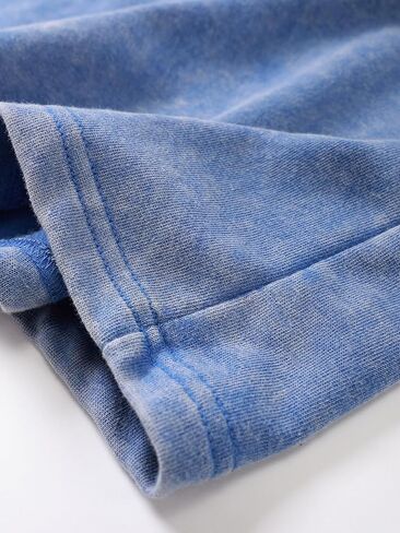 Men's Summer Washed Distressed Vintage Cotton Short-sleeved T-shirt Shorts 2-piece Set Simple Casual Vacation Sports Fitness (Blue + Blue,XX-Large) in Saudi Arabia