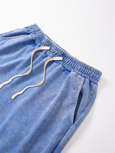 Men's Summer Washed Distressed Vintage Cotton Short-sleeved T-shirt Shorts 2-piece Set Simple Casual Vacation Sports Fitness (Blue + Blue,XX-Large) in Saudi Arabia
