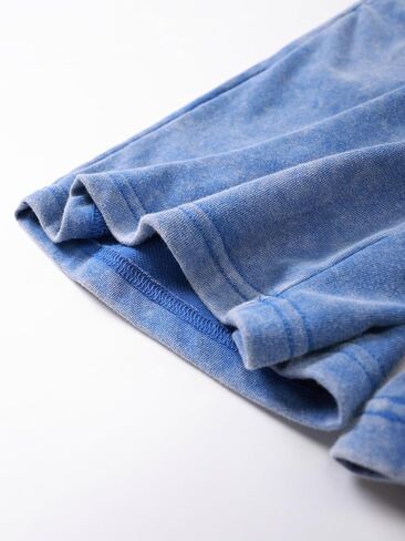 Men's Summer Washed Distressed Vintage Cotton Short-sleeved T-shirt Shorts 2-piece Set Simple Casual Vacation Sports Fitness (Blue + Blue,XX-Large) in Saudi Arabia