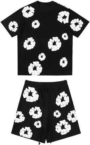 Y2K men's and women's bubble printed short sleeved shorts set, loose T-shirt beach shorts two-piece set in Saudi Arabia