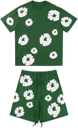 Y2K men's and women's bubble printed short sleeved shorts set, loose T-shirt beach shorts two-piece set in Saudi Arabia