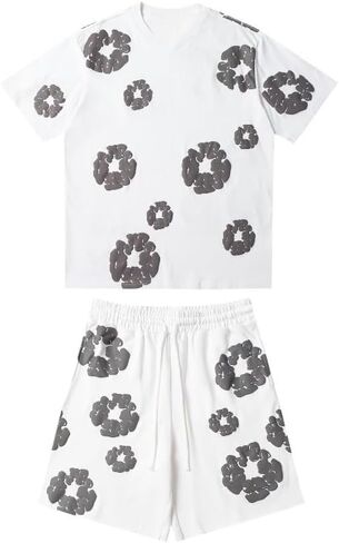Y2K men's and women's bubble printed short sleeved shorts set, loose T-shirt beach shorts two-piece set in Saudi Arabia