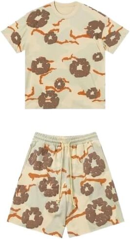 Y2K men's and women's bubble printed short sleeved shorts set, loose T-shirt beach shorts two-piece set in Saudi Arabia