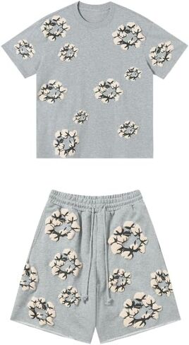Y2K men's and women's bubble printed short sleeved shorts set, loose T-shirt beach shorts two-piece set in Saudi Arabia