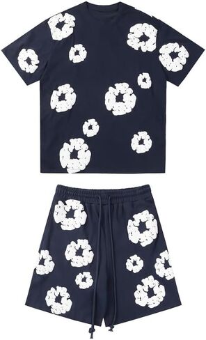 Y2K men's and women's bubble printed short sleeved shorts set, loose T-shirt beach shorts two-piece set in Saudi Arabia