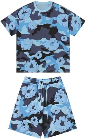 Y2K men's and women's bubble printed short sleeved shorts set, loose T-shirt beach shorts two-piece set in Saudi Arabia