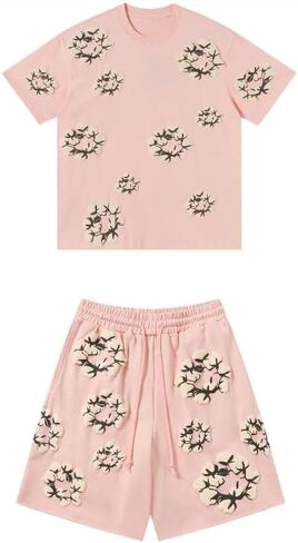 Y2K men's and women's bubble printed short sleeved shorts set, loose T-shirt beach shorts two-piece set in Saudi Arabia