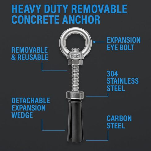 2PCSRemovable Concrete Expansion Anchor, Heavy Duty Reusable Eye Bolt for Concrete and Masonry, Detachable Expansion Bolt for Lifting, Rigging, and Construction Installation in Saudi Arabia