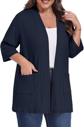 Women's Plus Size 3/4 Sleeve Cardigan Lightweight Casual Open Front Cardigans with Pockets in Kuwait
