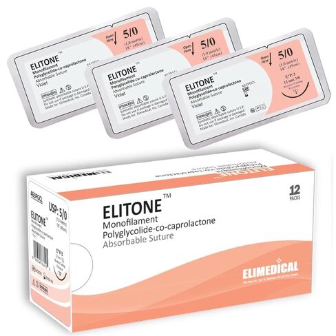 ELITONE Suture with Reverse Cutting Needle, 12 Pack. Sutures for Surgical Wound Training Students, Practice and Educational Use. Polycaprolactone Absorbable Material 5/0 PGCL, 18", P3, Violet 463PGCL in Saudi Arabia