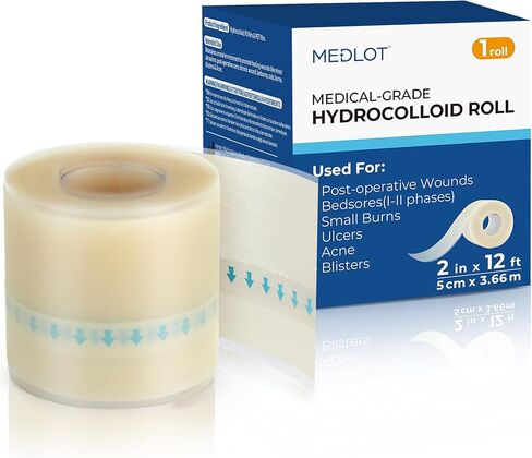 Hydrocolloid Roll for Wound Care, 2in x 12ft, Medical Grade Hydrocolloid Bandages, Pimple Patch Roll, Colloidal Dressing Tape for Acne, Blister, Burn, Scrapes, Cut to Size, Waterproof, Large in Kuwait