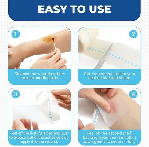 Hydrocolloid Roll for Wound Care, 2in x 12ft, Medical Grade Hydrocolloid Bandages, Pimple Patch Roll, Colloidal Dressing Tape for Acne, Blister, Burn, Scrapes, Cut to Size, Waterproof, Large in Kuwait