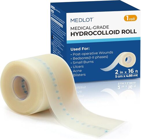 Hydrocolloid Roll for Wound Care, 2in x 12ft, Medical Grade Hydrocolloid Bandages, Pimple Patch Roll, Colloidal Dressing Tape for Acne, Blister, Burn, Scrapes, Cut to Size, Waterproof, Large in Kuwait