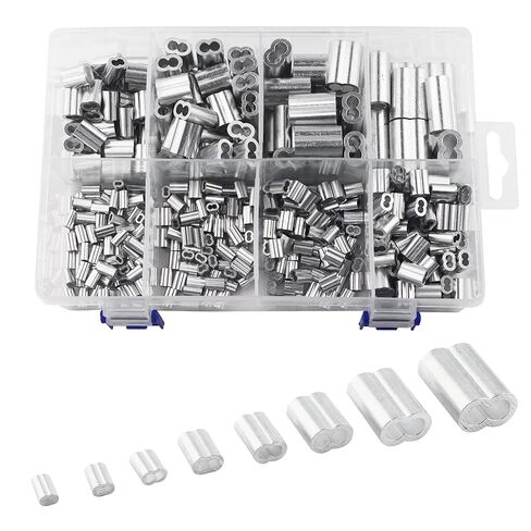 440pcs Aluminum Wire Rope Sleeves Kit, 8 Sizes (3/64" to 1/4") – Rustproof Double Ferrules for Cable Crimping, Secure Loop Clamping for DIY, Outdoor Repair, Includes Storage Case in Saudi Arabia