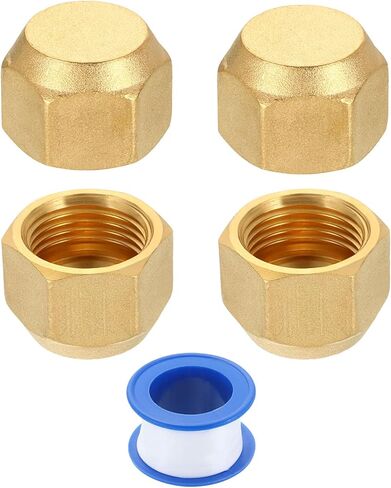 uxcell 2Pcs Brass Flare Cap, 7/8"-14 UNF Female Thread Hex Pipe Fitting, Seal Tube Fittings with Tape for Air Conditioner Pipe Extension Water Gas Line in Saudi Arabia