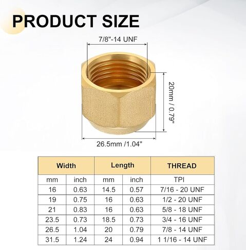 uxcell 2Pcs Brass Flare Cap, 7/8"-14 UNF Female Thread Hex Pipe Fitting, Seal Tube Fittings with Tape for Air Conditioner Pipe Extension Water Gas Line in Saudi Arabia