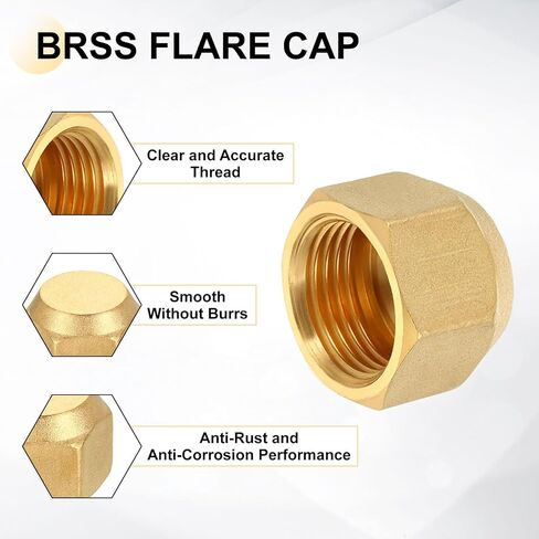 uxcell 2Pcs Brass Flare Cap, 7/8"-14 UNF Female Thread Hex Pipe Fitting, Seal Tube Fittings with Tape for Air Conditioner Pipe Extension Water Gas Line in Saudi Arabia