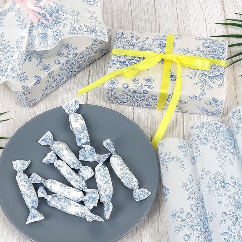 CCINEE 150pcs Blue Floral Wax Paper Sheet for Food Wrapping Chinoiserie Flower Greaseproof Sandwich Wrapping Paper for Picnic Basket Liner Party Kitchen Supplies, 8.7 x 9.8 inch in Saudi Arabia
