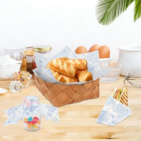 CCINEE 150pcs Blue Floral Wax Paper Sheet for Food Wrapping Chinoiserie Flower Greaseproof Sandwich Wrapping Paper for Picnic Basket Liner Party Kitchen Supplies, 8.7 x 9.8 inch in Saudi Arabia