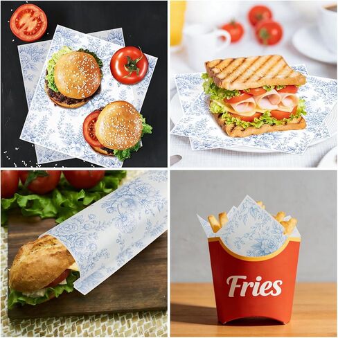 CCINEE 150pcs Blue Floral Wax Paper Sheet for Food Wrapping Chinoiserie Flower Greaseproof Sandwich Wrapping Paper for Picnic Basket Liner Party Kitchen Supplies, 8.7 x 9.8 inch in Saudi Arabia