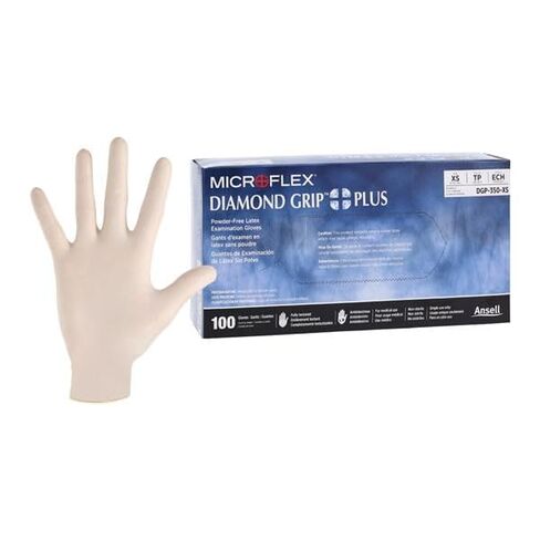 قفازات مايكروفلكس DGP-350-XS دايموند جريب بلس لاتكس للامتحان، صغيرة جدًا، خالية من البودرة، 100 قطعة/صندوق in Kuwait